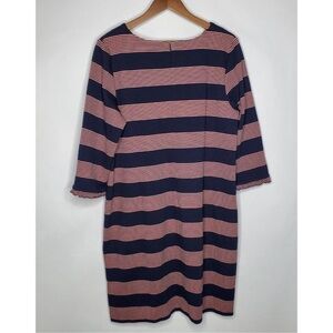 Talbots Women’s Blue & Pink Striped Shift Dress Size 18 Ruffled Cuff 3/4 Sleeve